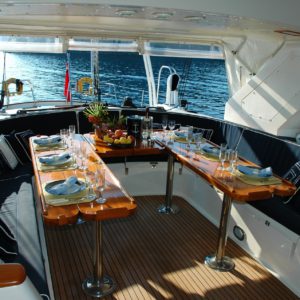 Yacht dining table cleaning